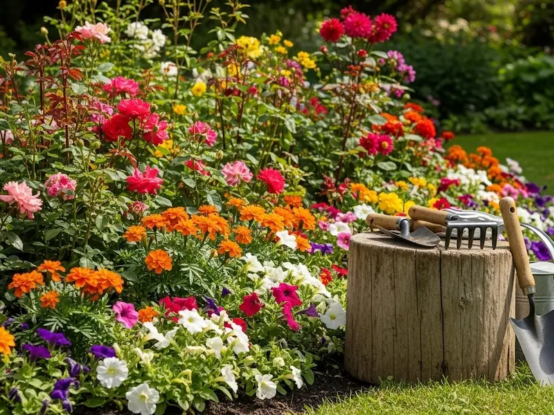 花壇そばの腰掛け