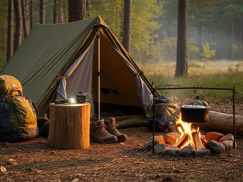 キャンプサイトでの丸太椅子